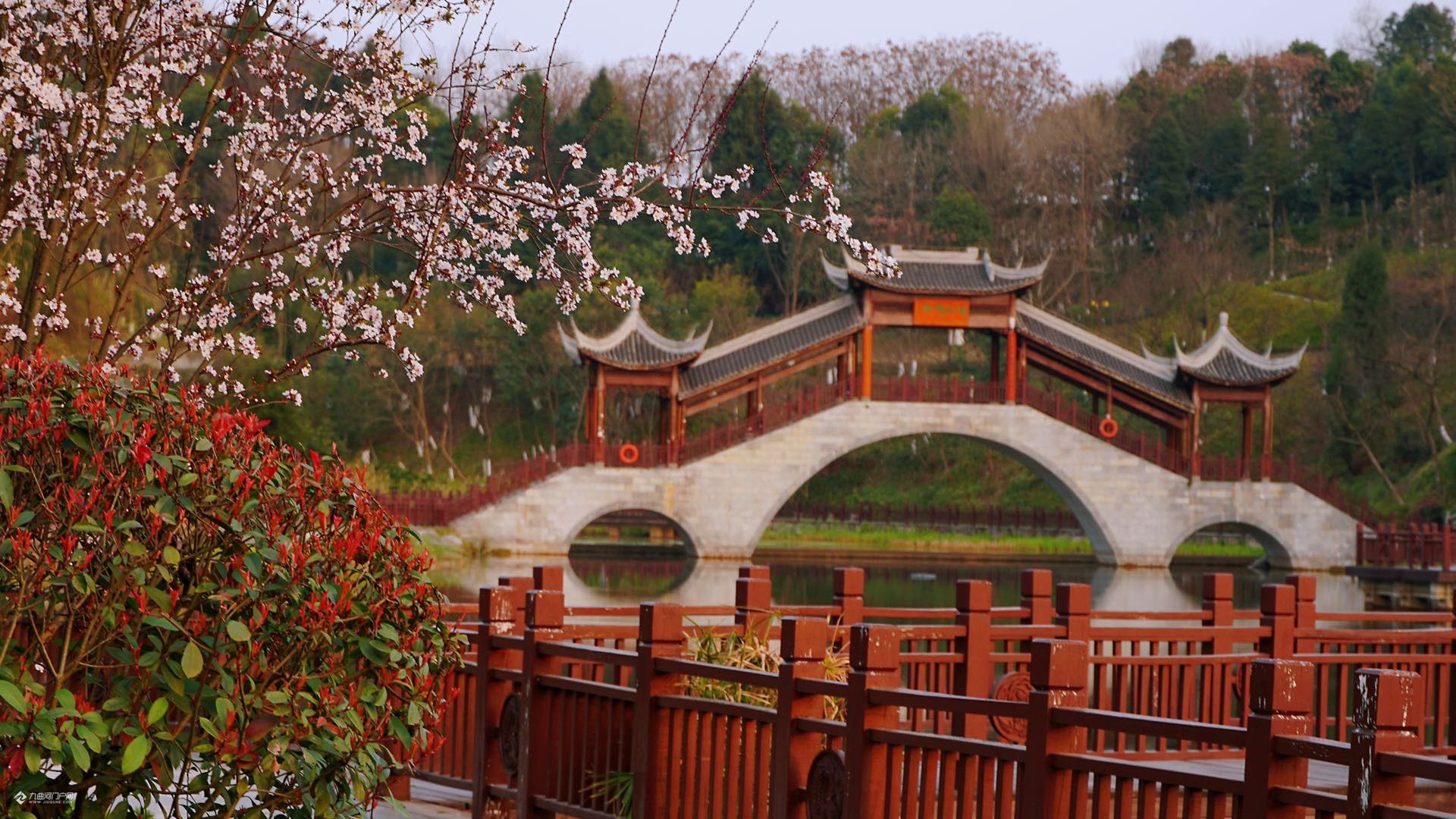 画在春天里的资阳凤岭公园亭台楼阁繁花盛开好美丽
