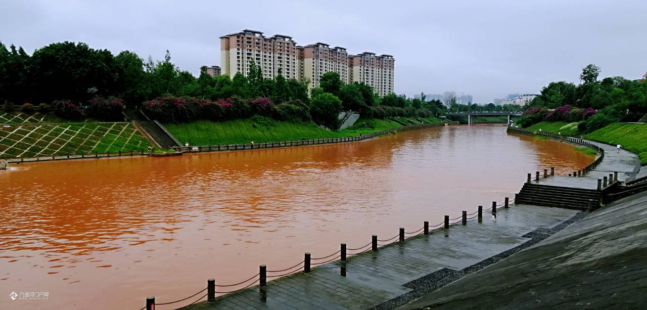昨夜一场酣畅淋漓的大雨,涨水的资阳九曲河看上去更美更舒心!